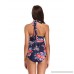 LALAVAVA Womens High Waisted Peplum Bikini Set Halter Floral Print Push up Swimsuits Navy Blue Flower B07CGK16DH